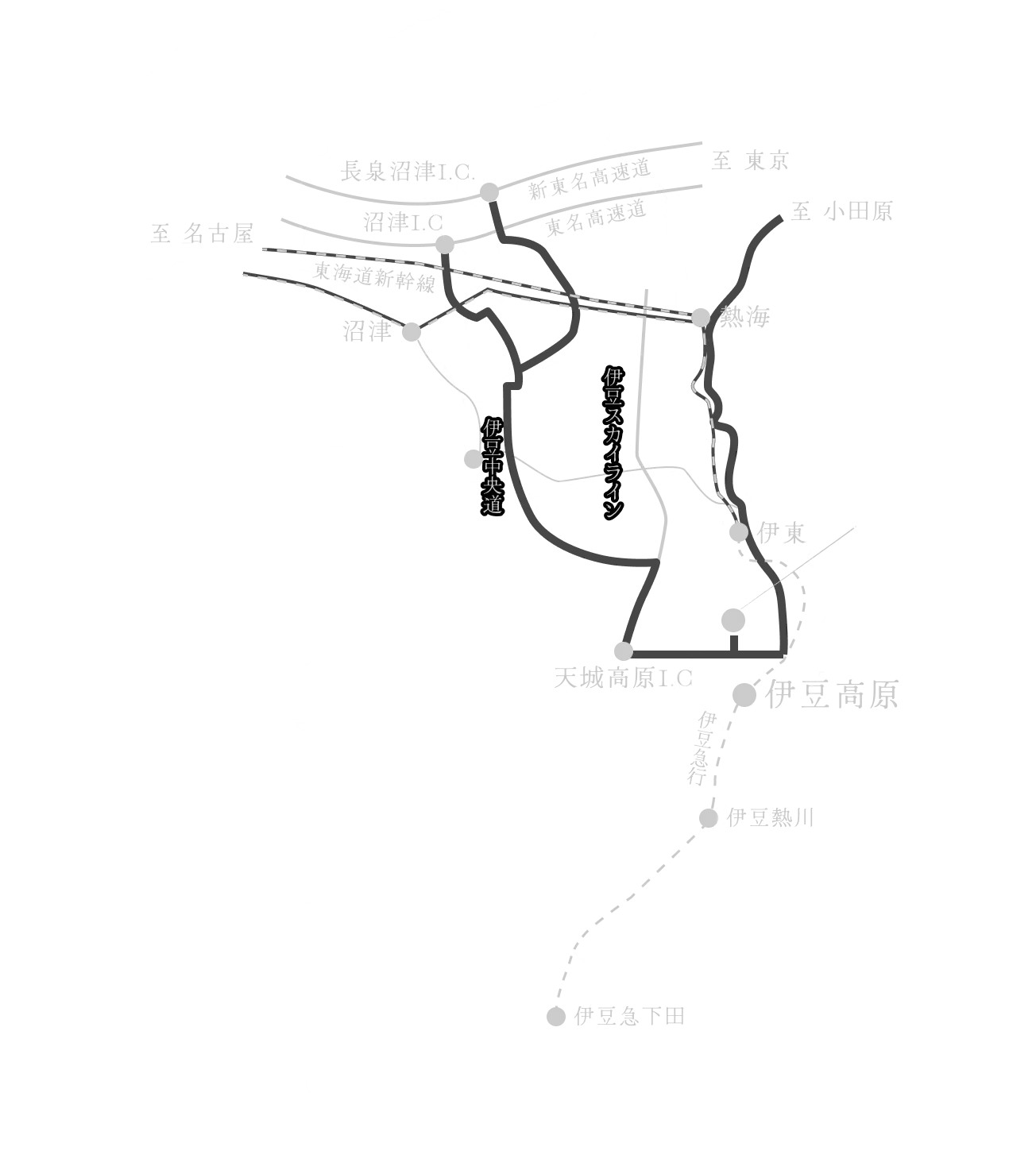 伊豆半島を白黒で示した路線図